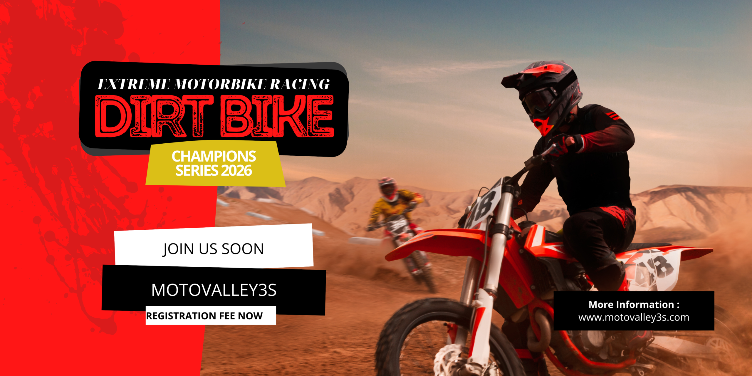 Red Extreme Motorbike Racing Landscape Banner
